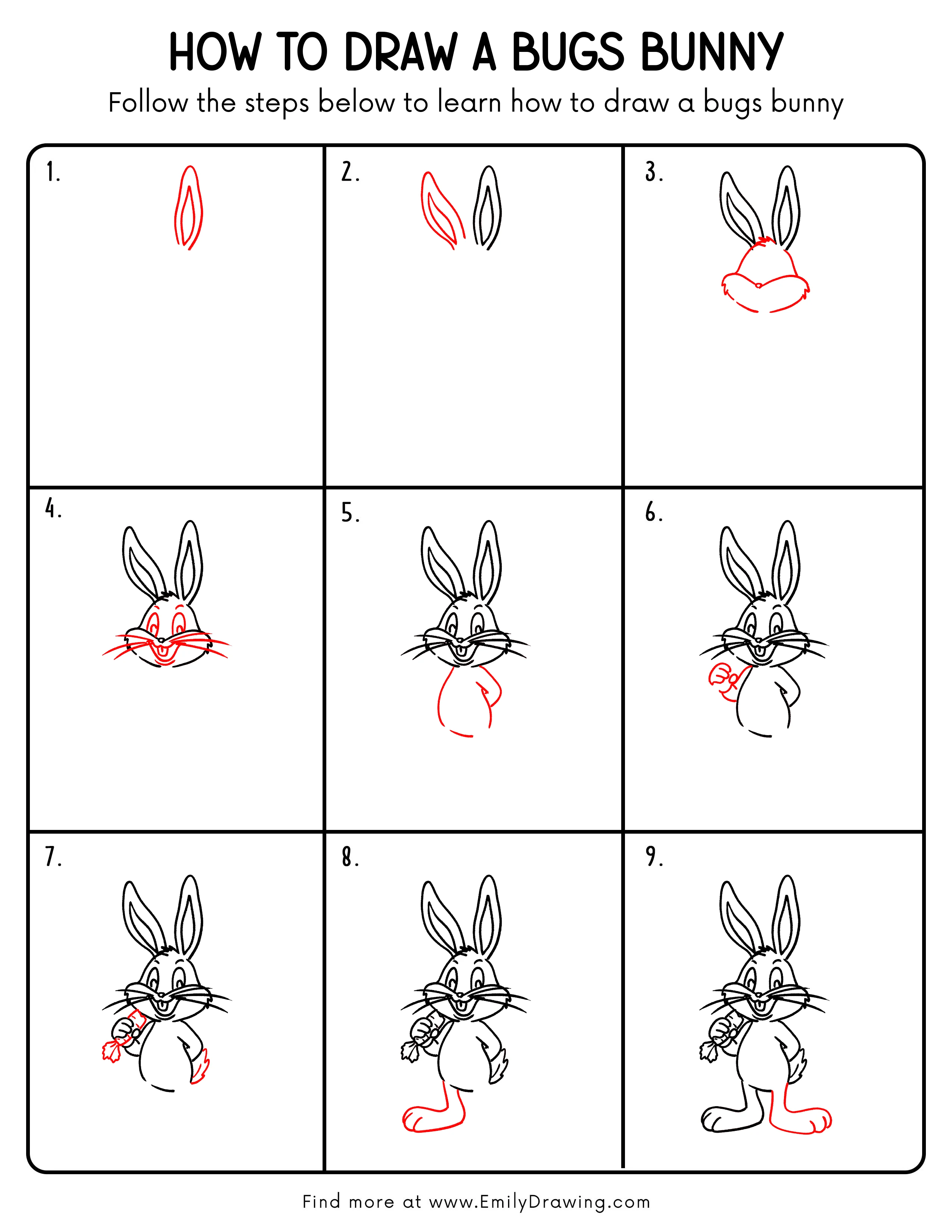 Printable Bugs Bunny Drawing Guide